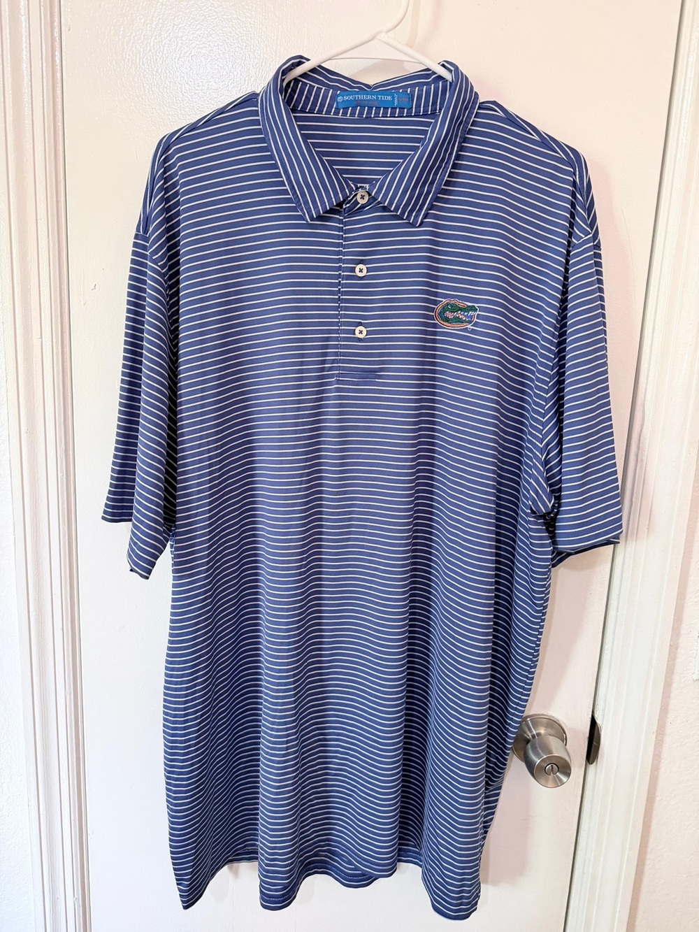 Southern Tide Blue and White Striped Polo
